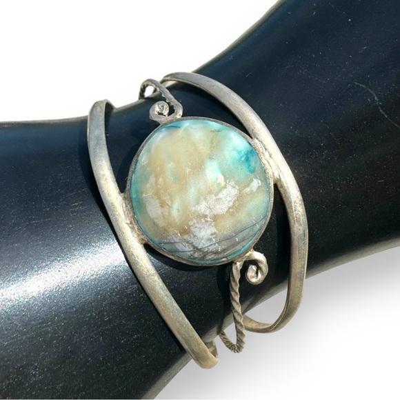 Vintage Mexican Silver and Abalone Shell Cuff Bracelet - Picture 1 of 5
